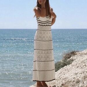 Zara White and Black Knit Maxi Dress